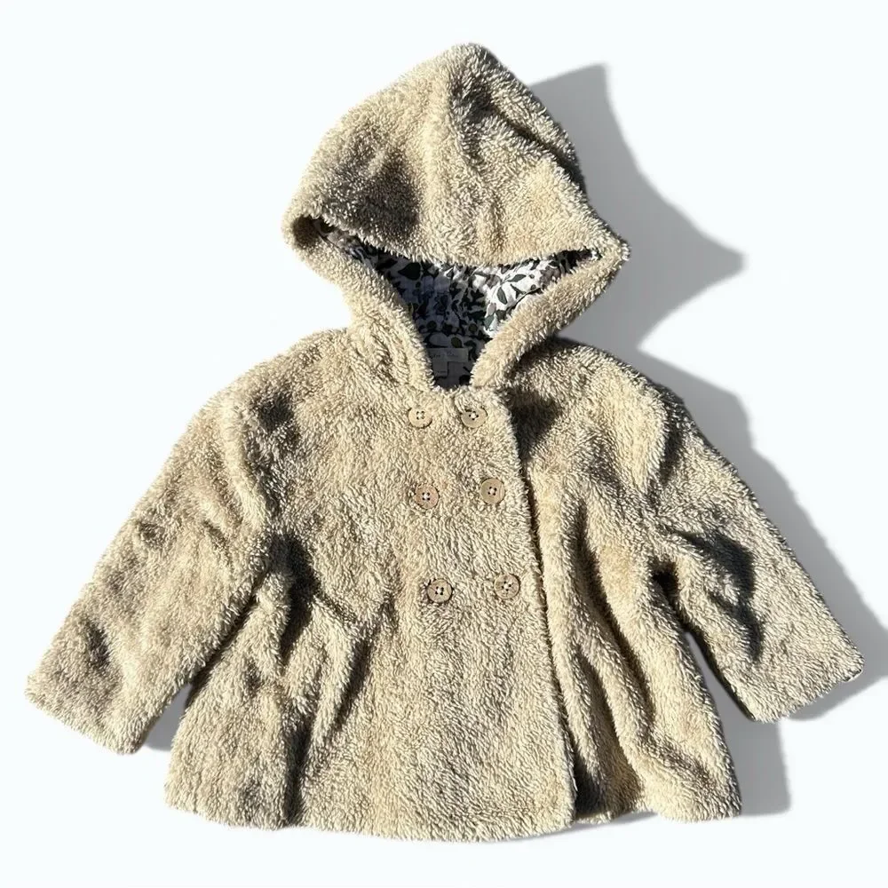 Rylee + Cru Baby Shearling Coat 18-24M Putty Hooded Double Breasted Floral Prep